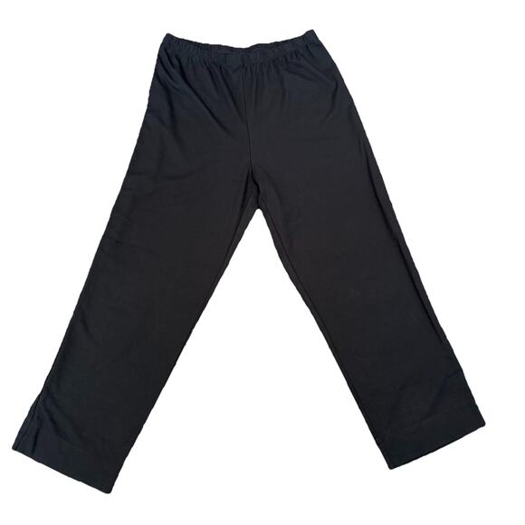 BRYN WALKER Pants L Black Straight Leg Pull On High Rise Elastic Waist Lagenlook - Picture 1 of 9